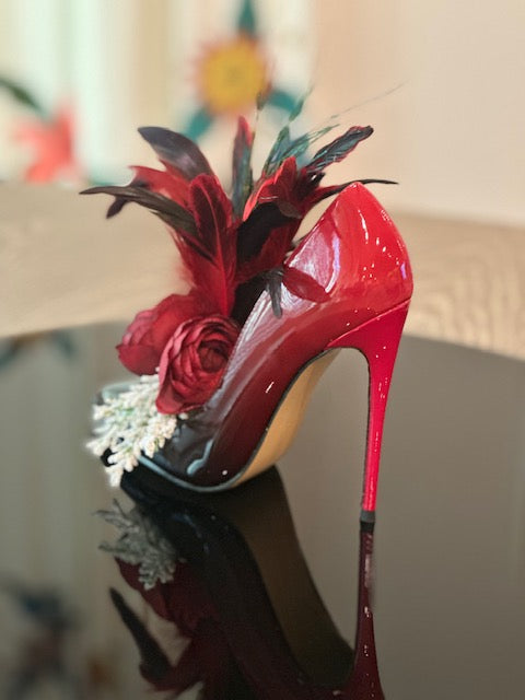 Shoe - Red & Black Feathers Arrangement