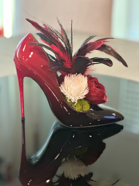 Shoe - Red & Black Feathers Arrangement