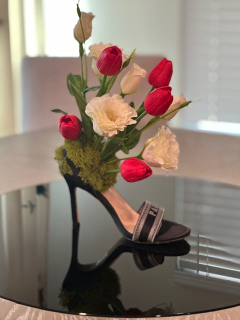 Shoe - Red & White Flowers Arrangement
