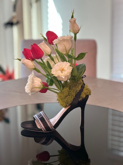 Shoe - Red & White Flowers Arrangement
