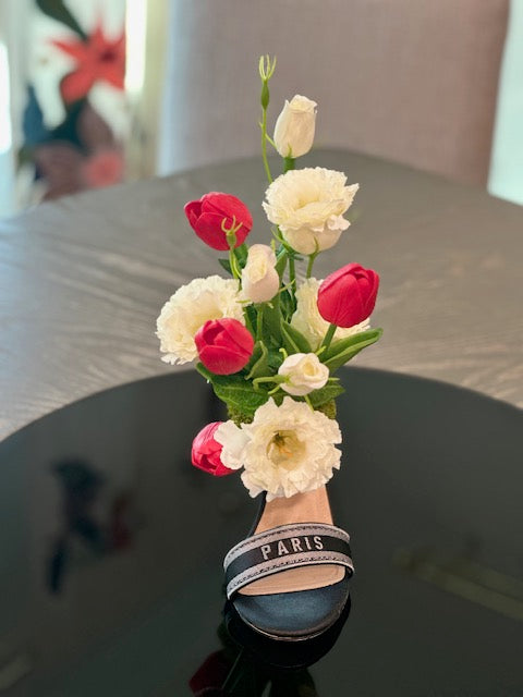 Shoe - Red & White Flowers Arrangement