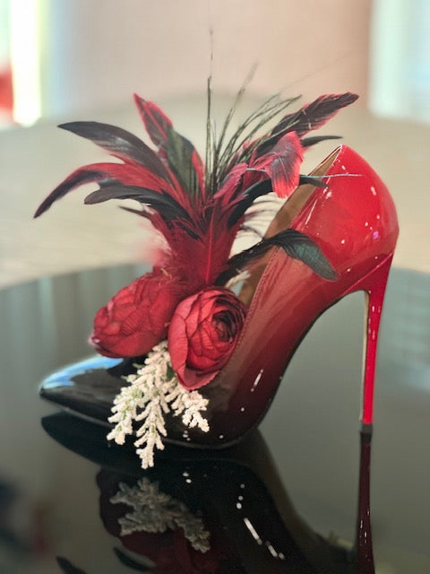 Shoe - Red & Black Feathers Arrangement